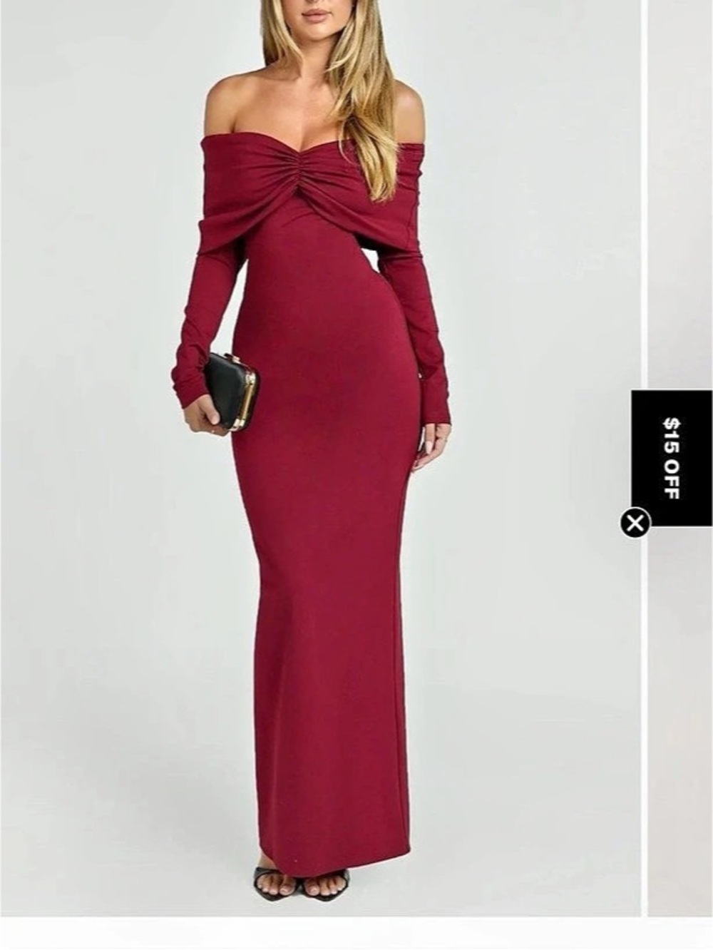 Showpo Rani Maxi Dress Off-Shoulder in Burgundy